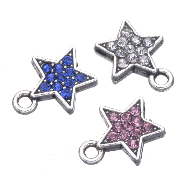 

Tibetan Silver Colorful Cz Rhinestones Star Heart Charms Pendant Accessories For Women Bracelets Neckalce Earrings DIY Making