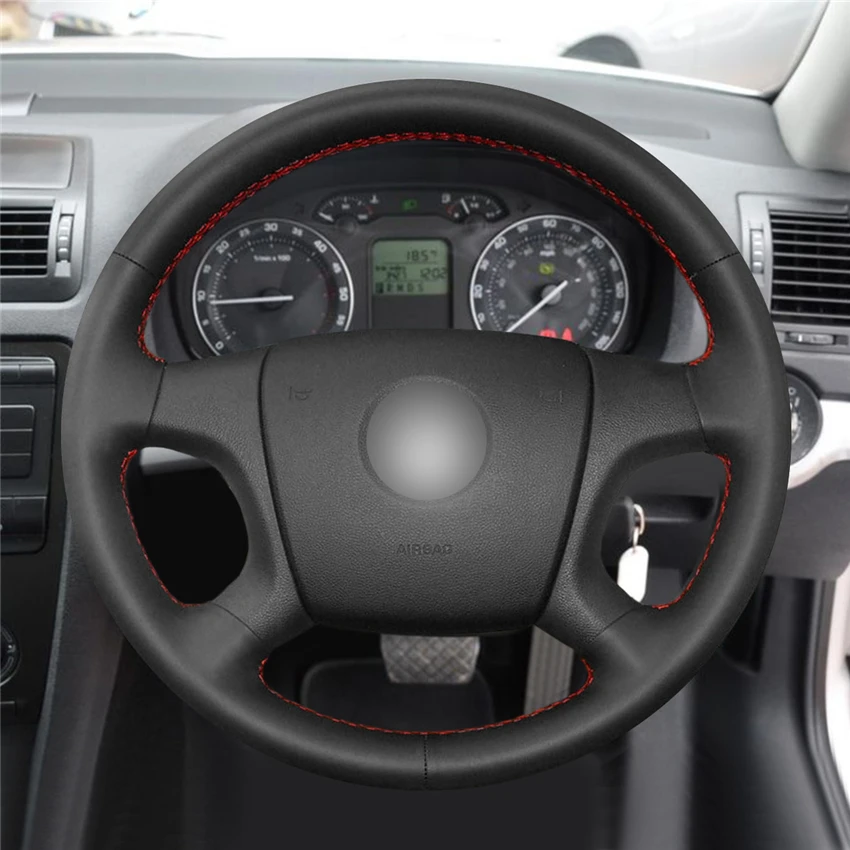 Чехол рулевого колеса автомобиля MEWANT из черной искусственной кожи для Skoda Fabia 2005