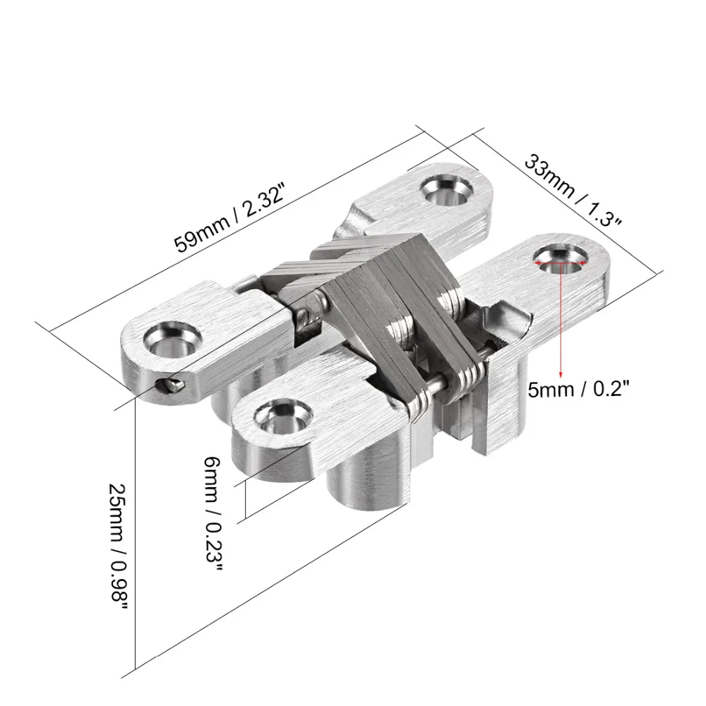 

UXCELL Newest 1pcs Zinc Alloy 1.77" /2.32" /1.69" Long Invisible Concealed Cross 180 degrees Hinges Wooden Doors, Cabinet Door