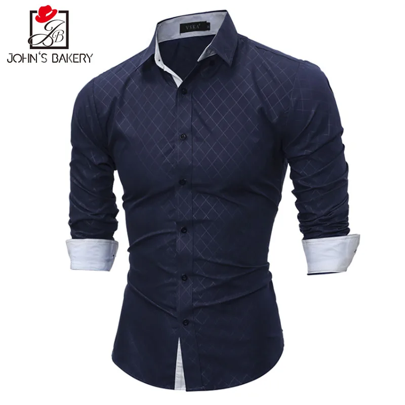 Новые осенние модные брендовые Для мужчин одежда Slim Fit рубашка с длинными
