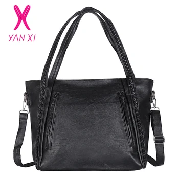 

YANXI 2018 Weaving Design Women Handbag PU Leather Zipper Closure Tote Shoulder Bag Large Storage Crossbody Shoulder Women's Bag