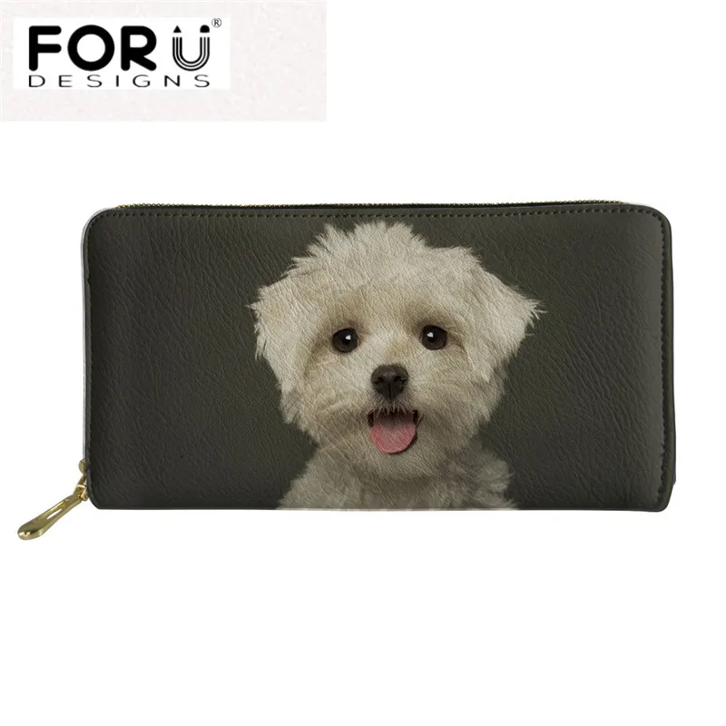 

FORUDESIGNS Clutch Wallets Women Bichon Frise Dog Print 3D Leather Purses Brand Design Long Wallet for Ladies Money Storage Bags