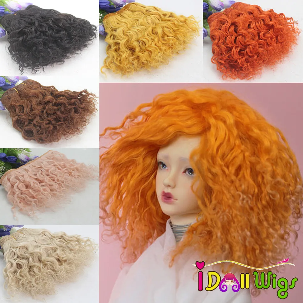 1 Piece Extension Wool Hair Wefts Khaki Yellow Red Color Curly Hair Wigs for BJD/SD/American Doll DIY Wigs