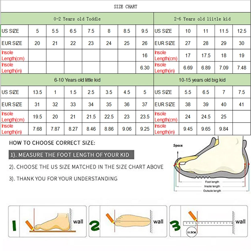 Boys And Girls Shoe Chart