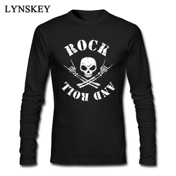 

2018 T-shirt DJ Rock Roll Skull Print Custom Tees Shirts For Man Black White Long Sleeve 100% Cotton Clothing Punk
