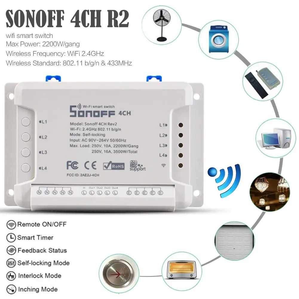 

Smart Plug 4CH Pro R2 4 Gang Inching Self-Locking Interlock WiFi RF Smart Switch,APP Remote Control Smart Google Home