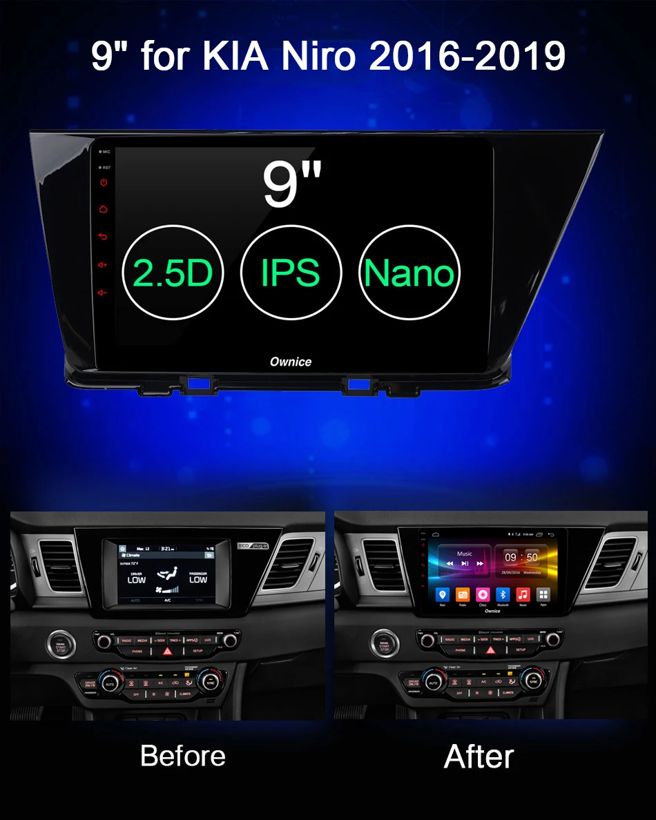 Best 9" IPS+2.5D Android 9.0 Octa 8 Core 4G+32G DSP CarPlay Car DVD Radio GPS Navigation For Kia Niro 2016 2017 2018 2019 Multimedia 2