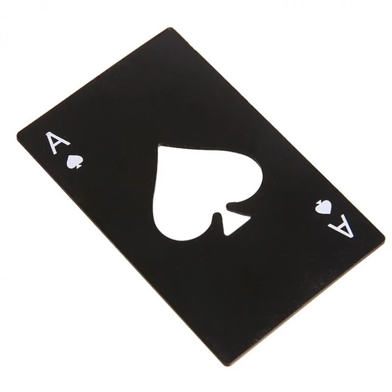 Портативные покерные игровые карты из нержавеющей стали A Spades инструмент газировка, пиво, бутылка открывалка для крышки подарочные барные инструменты кухня - Цвет: Черный