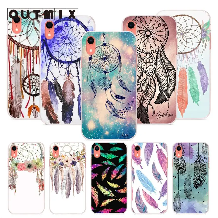 OUTMIXColorful Ловец снов перо акварель Чехол Мягкий ТПУ задняя крышка для iPhone 6 6s 7 8 X 5S SE
