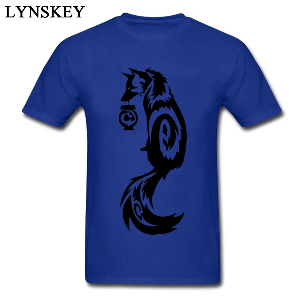 T-shirts Funny Short Sleeve New Arrival Round Neck 100% Cotton Fabric Tops T Shirt Casual Summer Autumn Printing Tee-Shirts for Adult Fox Kitsune Tribal with Spirit Lantern blue