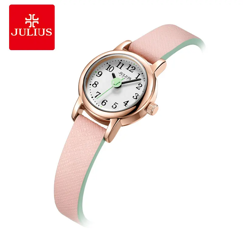 Мини Маленькие женские часы Япония кварцевые часы модные часы леди кожаный браслет арабский номер девушки подарок на день рождения Julius Box