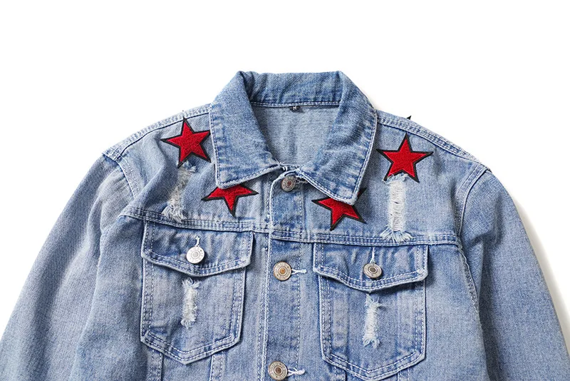 Новинка 19ss мужские Длинные рукава Вышивка Звезда Embroid модные высококачественные джинсовые бейсбольные пальто и куртки абстрактное цифровое пальто# J7