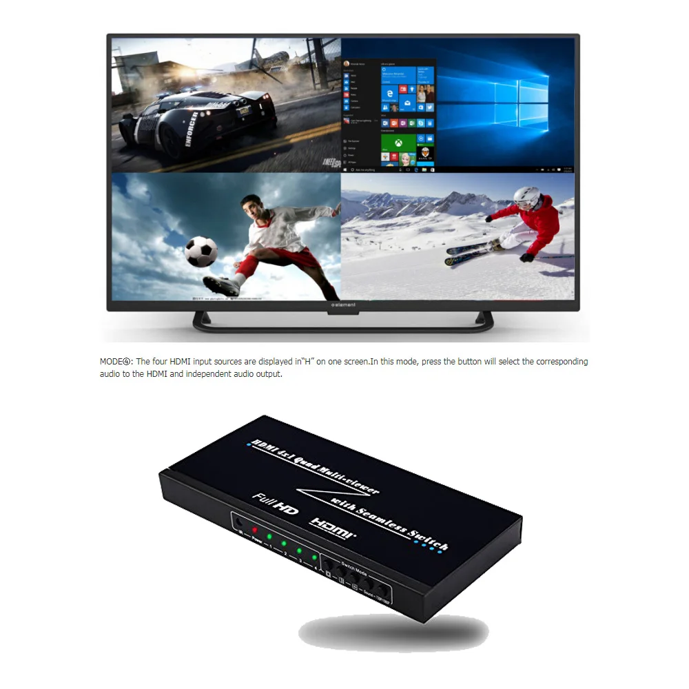 

PUZHIJIE Quad Multi-Viewer 4x1 HDMI Switcher 4 Ports with Seamless Switch and IR Remote Support 1080P 3D HDMI 1.3 for PC