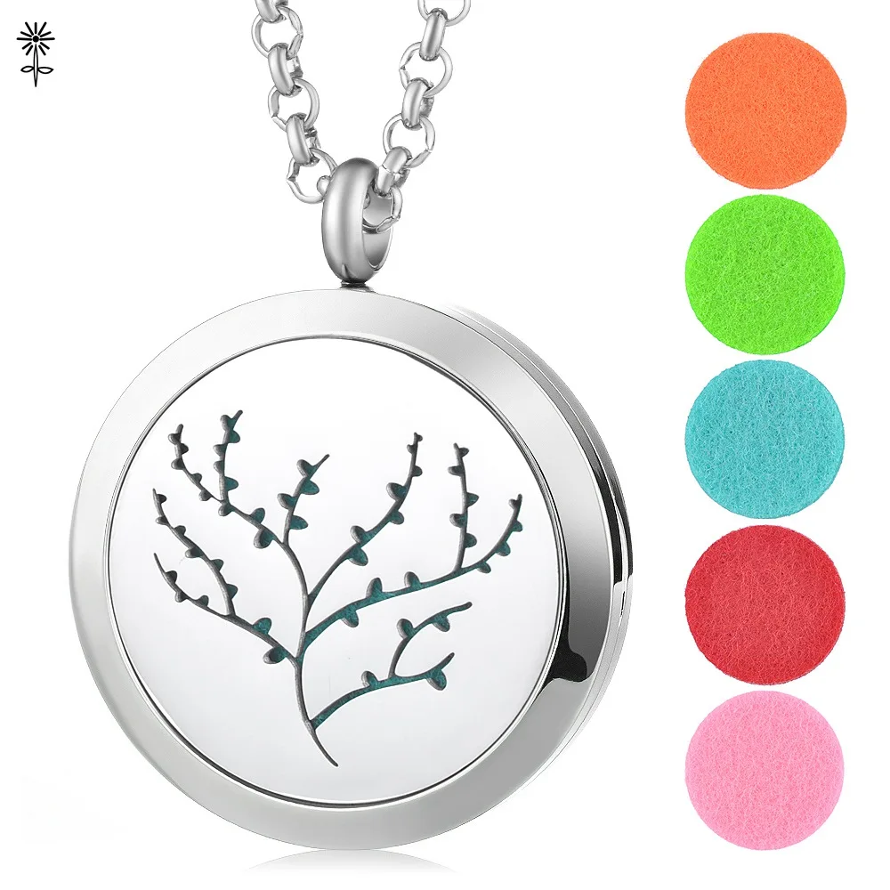 

Perfume Diffuser Locket 30mm Stainless Steel Aroma Essential Oil Necklace Pendant with 5 Easy -Switch Oil Pads VA-421