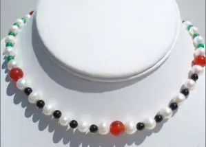 White Pearl Carnelian Black Agate Jade Beads Necklace | Украшения и аксессуары