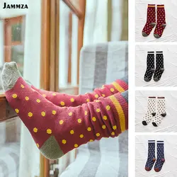 5 цветов брендовый носок для женщин японский стиль носки для девочек Винтаж толстые горошек Хлопок ворс Ретро полосатые носки