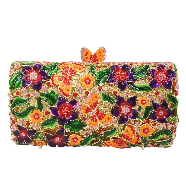Boutique De FGG женская вечерняя сумочка-клатч со стразами и разноцветными бабочками сумочка для свадьбы - Цвет: 1