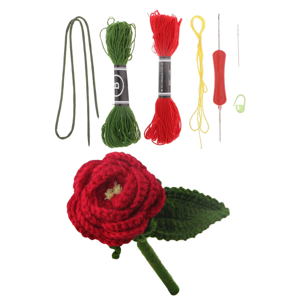 Red Rose Amigurumi Crochet Kit Toy Material Package DIY Home Oraments