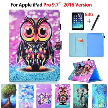 

Cartoon Painted Case For Apple iPad Pro 9.7 inch 2016 Release Cover A1673 A1674 A1675 Funda Coque Stand Flip Shell +Film+Pen