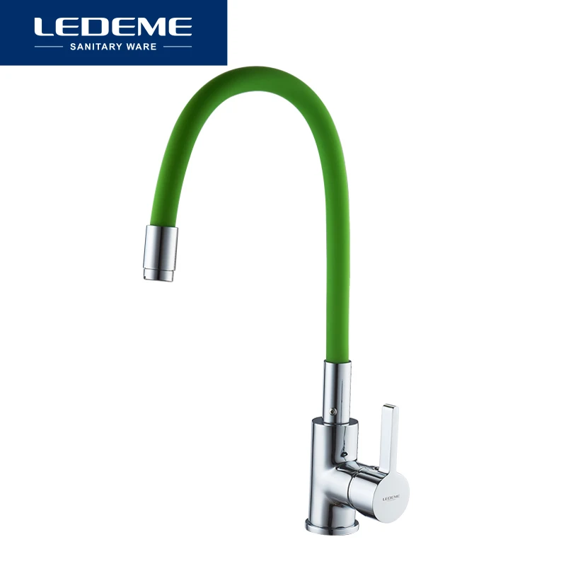 LEDEME Смеситель для кухни с силиконовым изливом латунь Цвет: хром+зелёный L4898-5