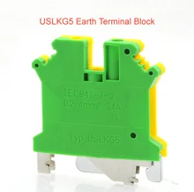 

50pcs/lot USLKG5 Earth Terminal Block Screw Type USLKG-5 Din Rail Uneiversal Terminal Blocks Screw Type 12AWG 4mm2