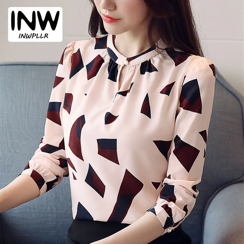 Otoño Blusas Mujer 2019 moda patrones geométricos camisa
