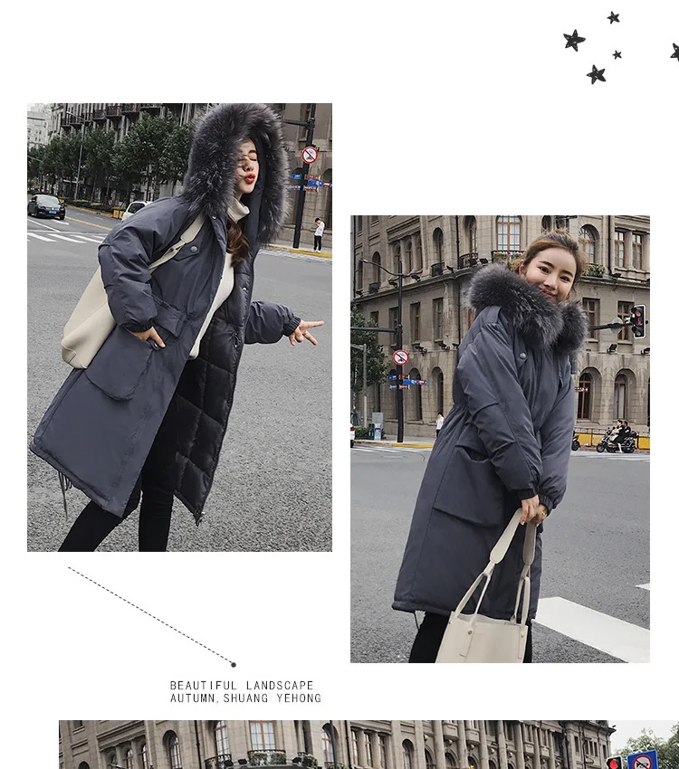 Big collar fur down parka women jacket pocket female thickening coat winter coat women down parka goose 8809