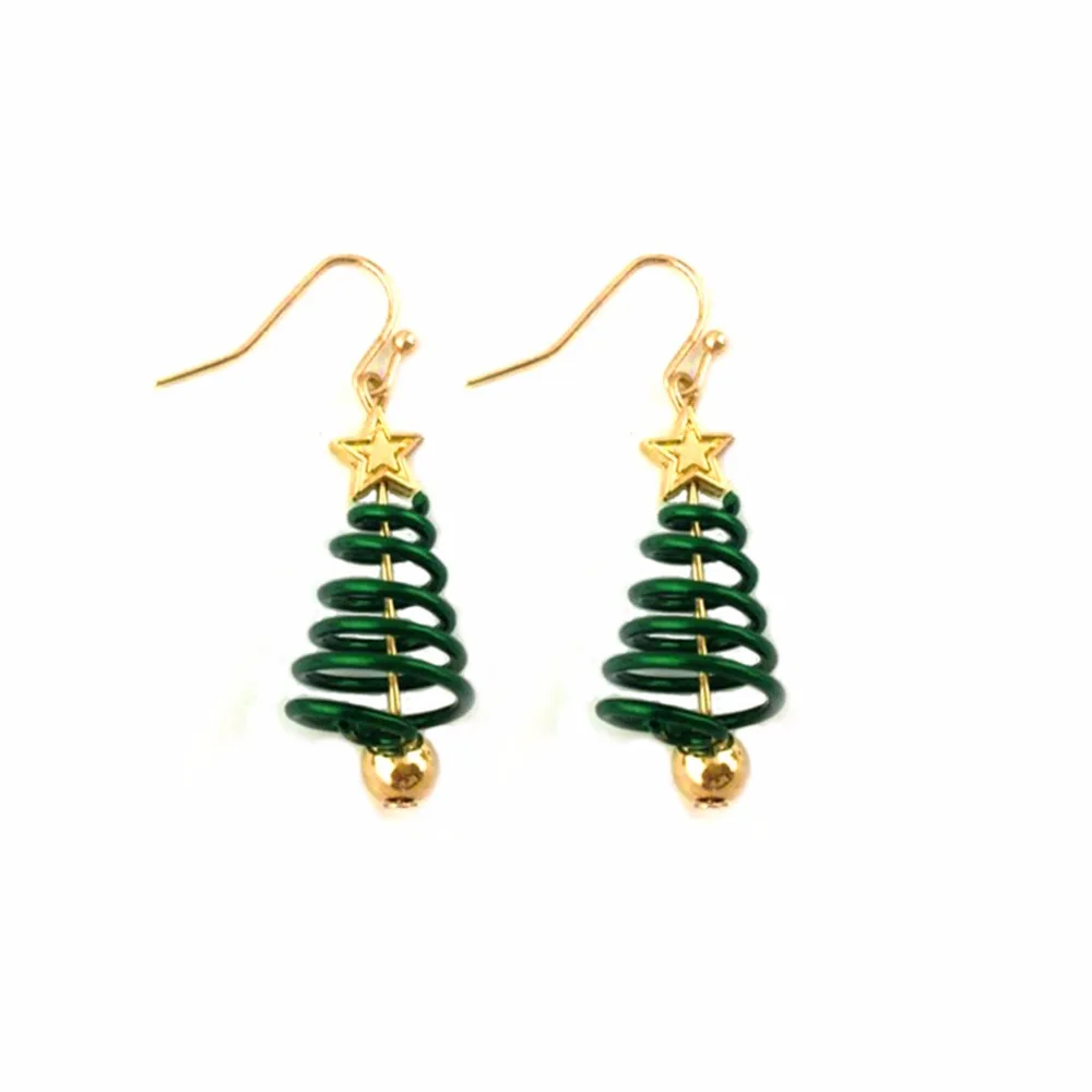Novelty Christmas Trees Earrings Drop Twinkle Star Hollow Spiral Gold Beads Earrings For Women
