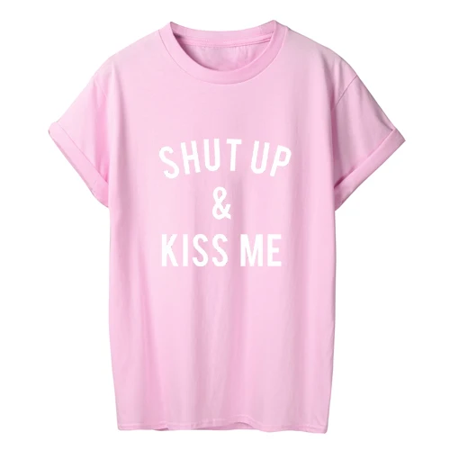 ONSEME/женские футболки, повседневные топы с принтом Harajuku Shut Up& Kiss Me, летняя женская футболка с короткими рукавами, женская одежда, Q-191