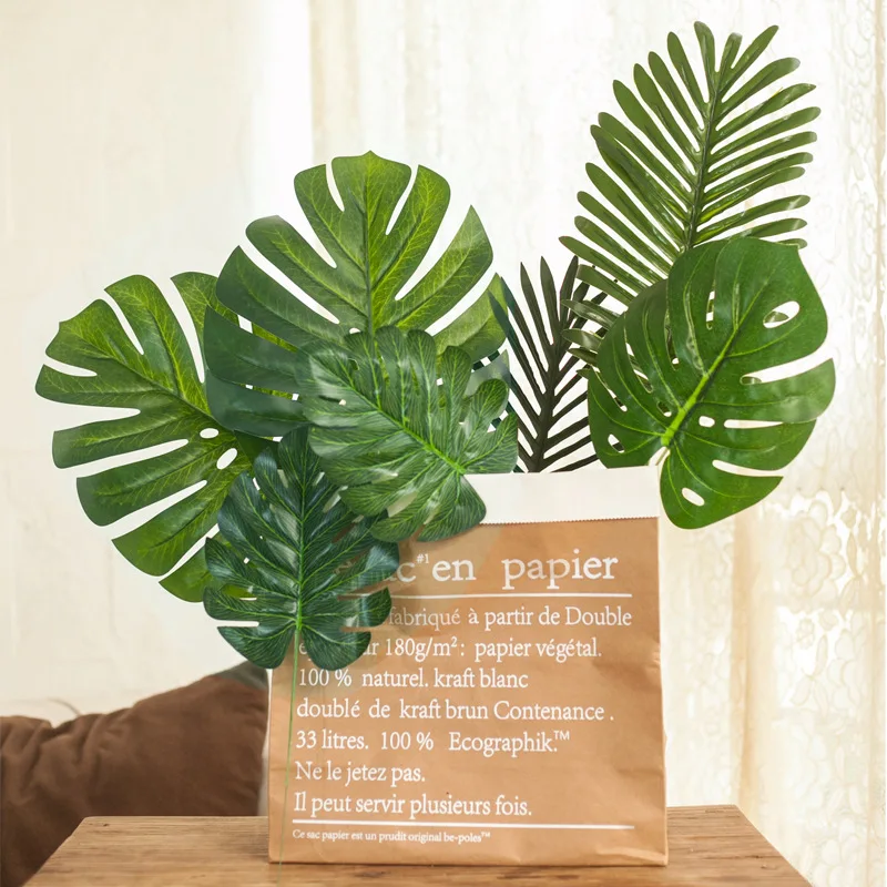 

1Piece Artificial Fake Monstera Palm Leaves Leaf-shaped Green Plants Wedding DIY Decoration Cheap Flowers Arrangement Plant Leaf