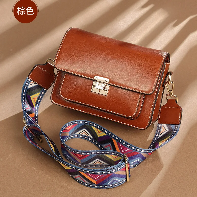 

2019 leather bag net red fashion transverse body bag multi-functional Leather Shoulder Bag