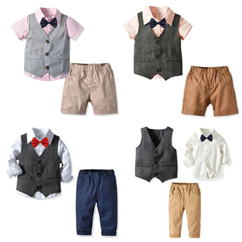 

2019 Kids T-Shirts Boy Summer Vest Trousers Gentleman Bow Tie Set Children's Clothing Baby Birthday Party Vest Suit Gift Toddler