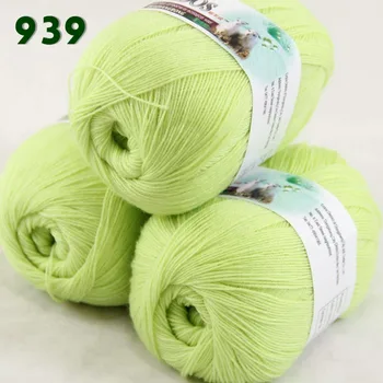 

Lot of 3 Skeins Fine Lace Soft Wool Acrylic Cashmere Yarn Knittin Yellowgreen 939