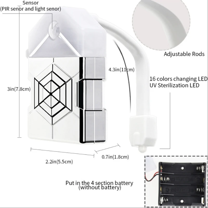 Высокая ПИР датчик движения Туалет ночник лампа 16 цветов Изменение светодиодный уф стерилизация LG66