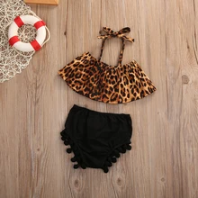 2 предмета, летняя одежда для маленьких девочек леопардовая рубашка+ короткие штаны, комплект одежды, От 0 до 3 лет
