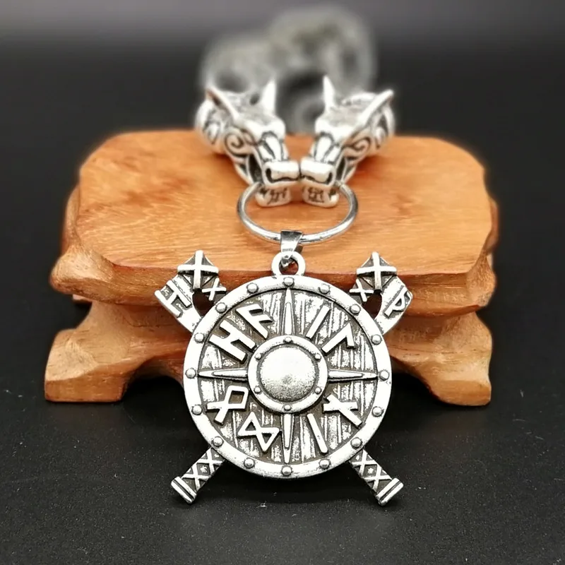 Женское и мужское ожерелье Odin's Wolf Head link с рунами компасом топором подвеской