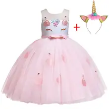 Летнее платье для девочек вечерние платья с единорогом для малышей Костюм Моаны Детские платья для девочек, элегантное платье принцессы 3, 4, 5, 6, 7, 8, 9, 10 лет