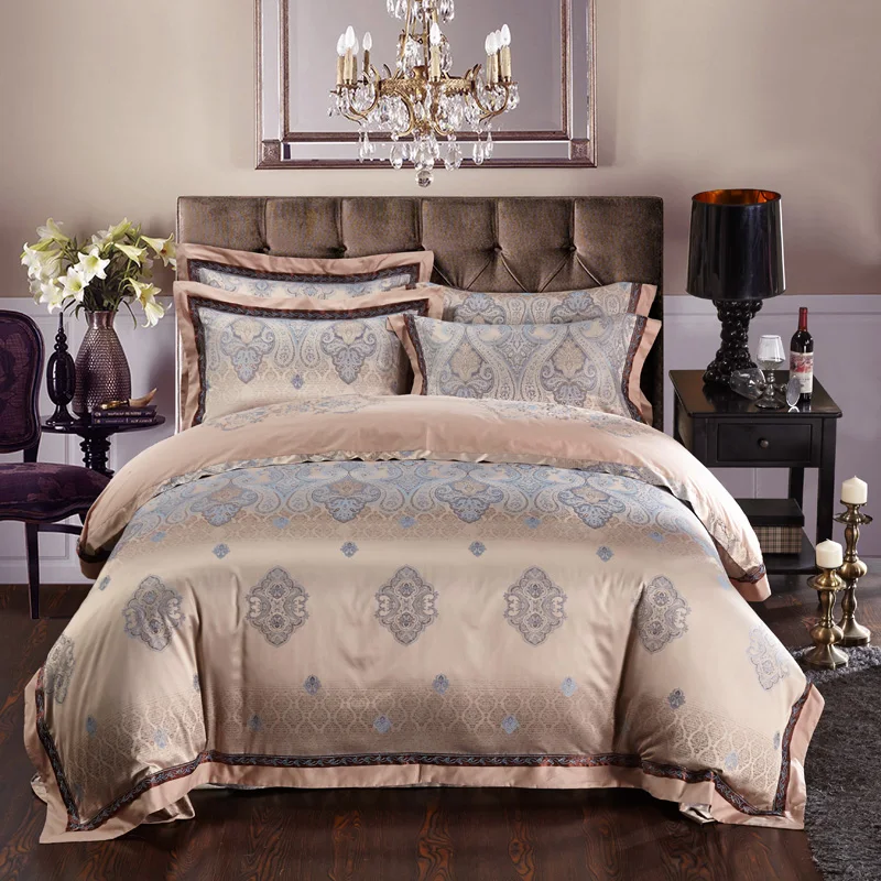 Luxury China Flower Egyptian Cotton Silk Bedding Sets Embroidered