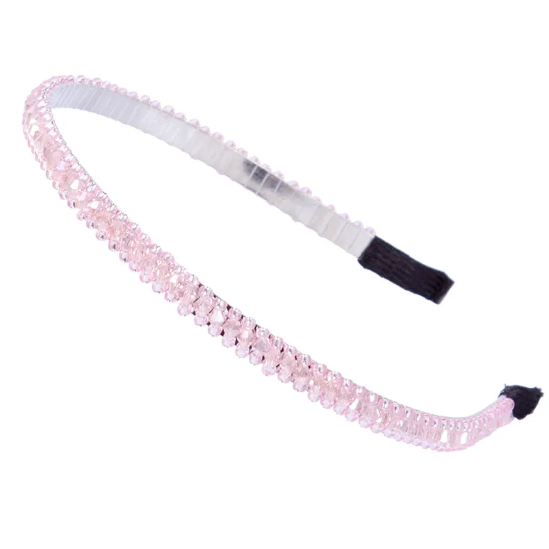 AWAYTR 1 предмет Для женщин леди со стразами и металлическими повязка на голову для девочек Bling Beads; цвет черный, темно-синий; повязка для волос; ювелирные изделия повязка для волос аксессуары головной убор - Цвет: Розовый