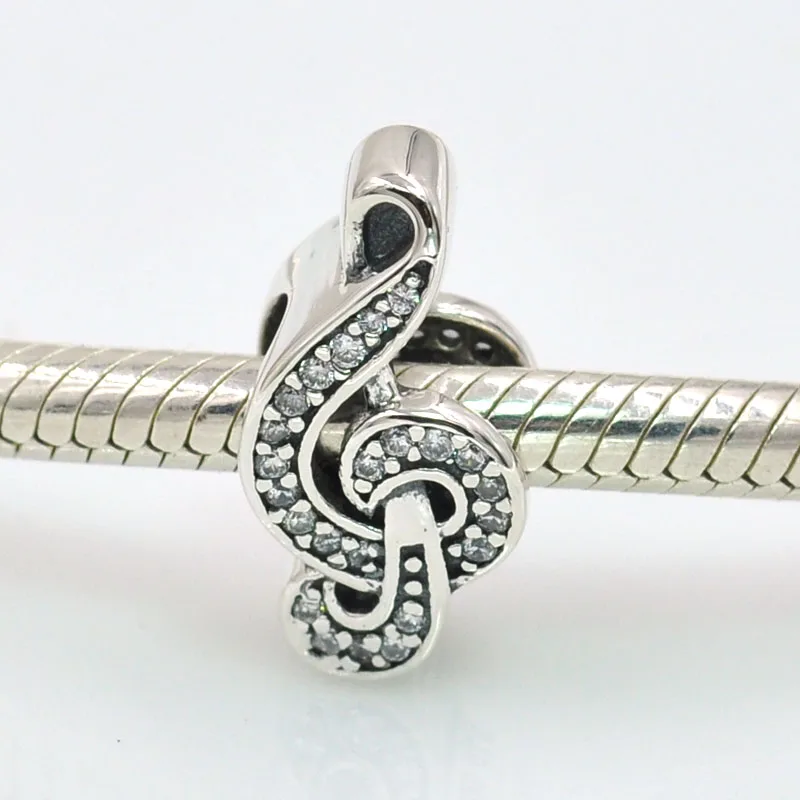

New Arrival Authentic 925 Sterling Silver Beads Music Note with CZ Charm Bead Fits Pandora Charms Bracelet DIY Jewelry Making