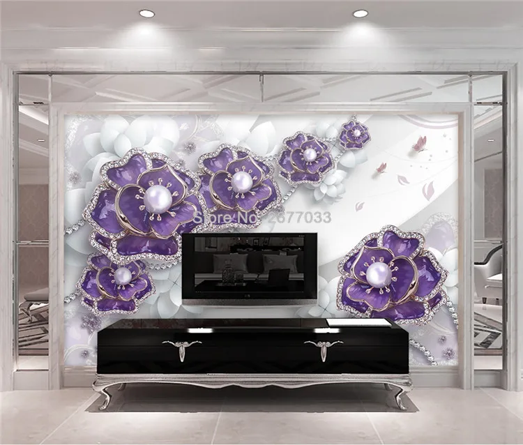 3d papel de parede estéreo flores pérolas