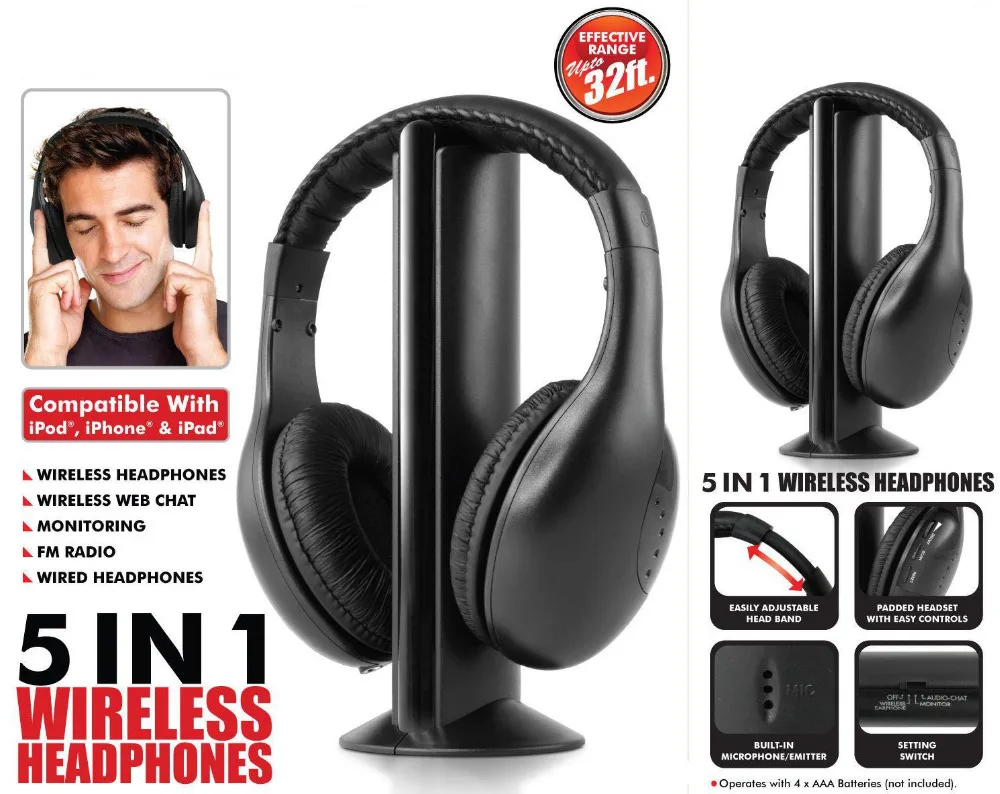 bilder für Volemer Neue Multifunktions 5 in 1 FM Wireless Headset Kopfhörer für MP4 PC TV CD MP3 Schwarz mit FM raido kopfhörer kopfhörer bilder für Volemer Neue Multifunktions 5 in 1 FM Wireless Headset Kopfhörer für MP4 PC TV CD MP3 Schwarz mit FM raido kopfhörer kopfhörer