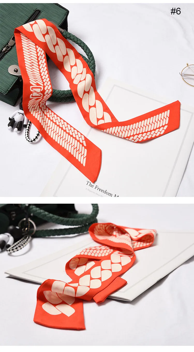Дизайн клетчатая цепочка с цветками печати Шелковый роскошный женский шарф брендовые шарфы ручка сумка ленты головная повязка Маленькие длинные шарфы