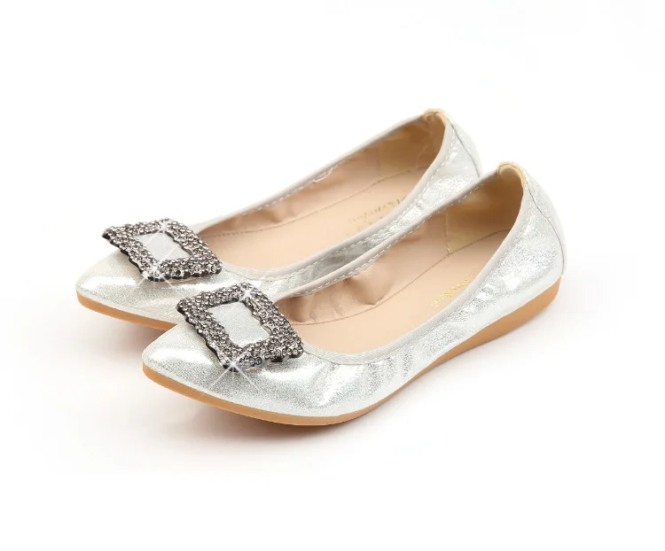 Женская обувь на плоской подошве с кристаллами; удобная обувь для беременных; женские складные балетки для невесты; квадратный каблук