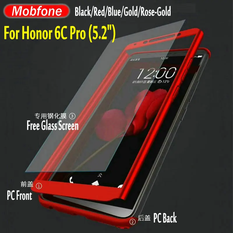 

Mobfone Case For Huawei Honor 6C Pro 5.2inch V9 PlAY 360 Full Protection Back Cover Front + Back With Free Glass Protector
