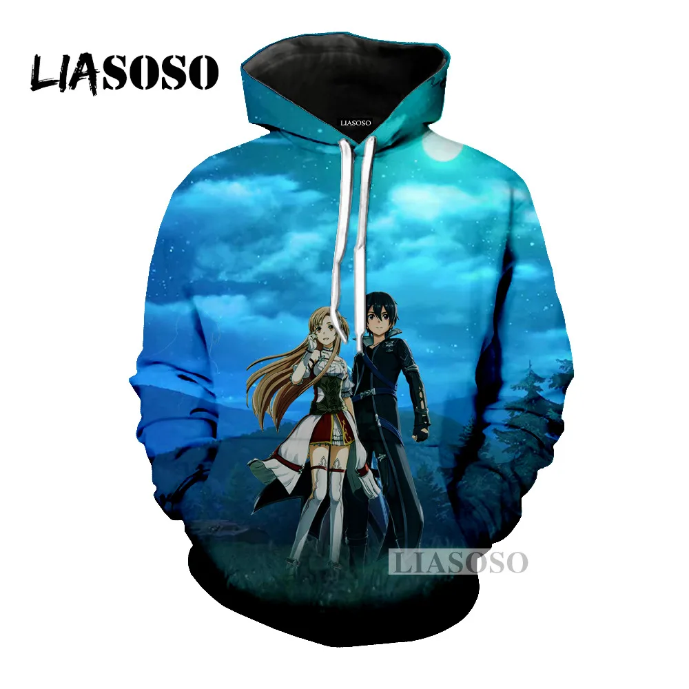 

LIASOSO 2018 Sweatshirt Hoodies 3d print Sword Art Online Asuna Kirito Anime cosplay Men Women casual Pullovers Long-sleeveX0131