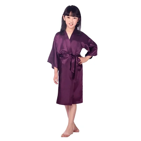 Темно-синие пижамы Для детей, на лето шелк японский Kimono Solid халат детский банный халат Полотенца ночная рубашка для девочек детские пижамы Размеры M-4XL - Цвет: purple