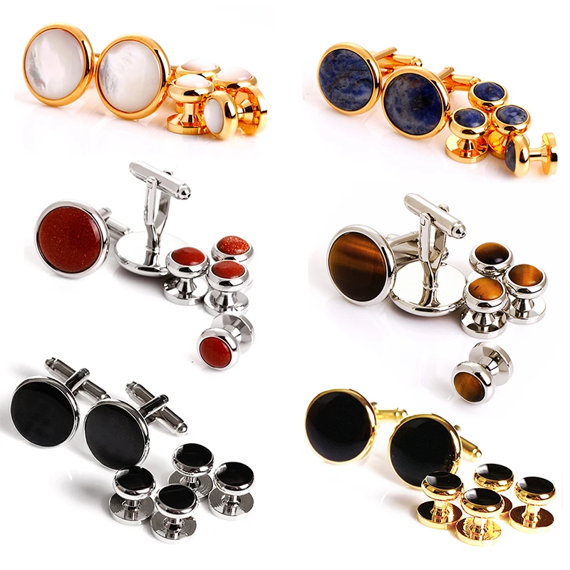 

New Design Silver/gold Buttons And Studs For Business Men Shirt Cufflinks Set Wedding Cufflinks Jewelry Wholesale And Retail