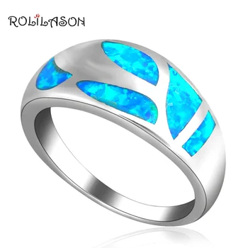 

2019 new prom gift Plant popular Blue fire Opal silver plated stamped Rings for women jewelry USA SZ #7 #8 OR280