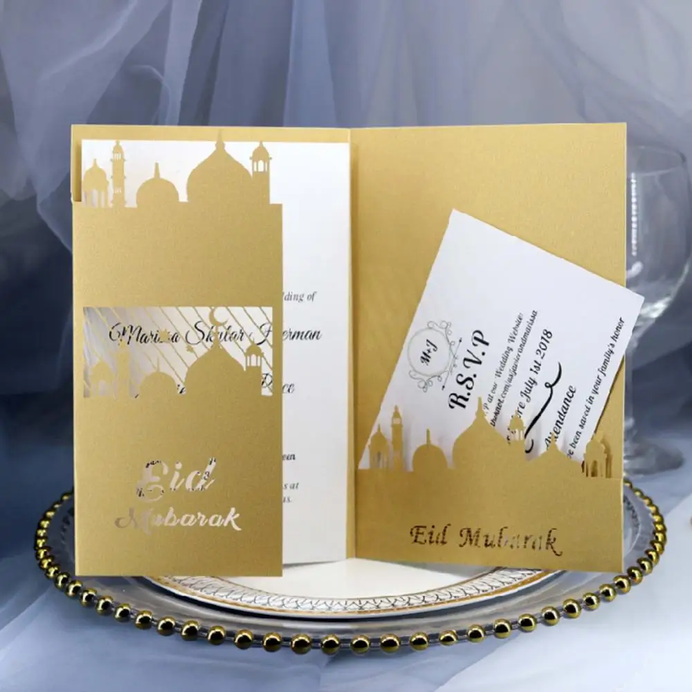  10 Set Laser Cut Hollow Church Eid Greeting Mubarak Wedding Party Invitation Cards Inner Envelope R - 33011580809